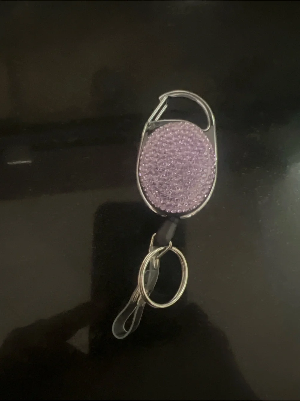Bling Rhinestone Retractable ID Badge Reel Carabiner Clip Keyring Lavender